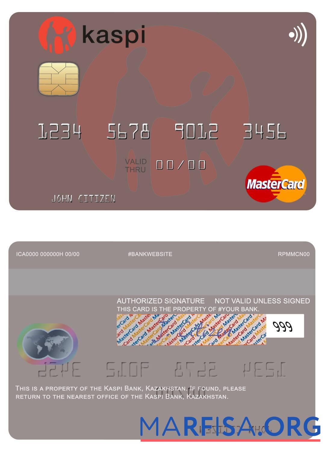 Blank Kazakhstan Kaspi Bank mastercard template
